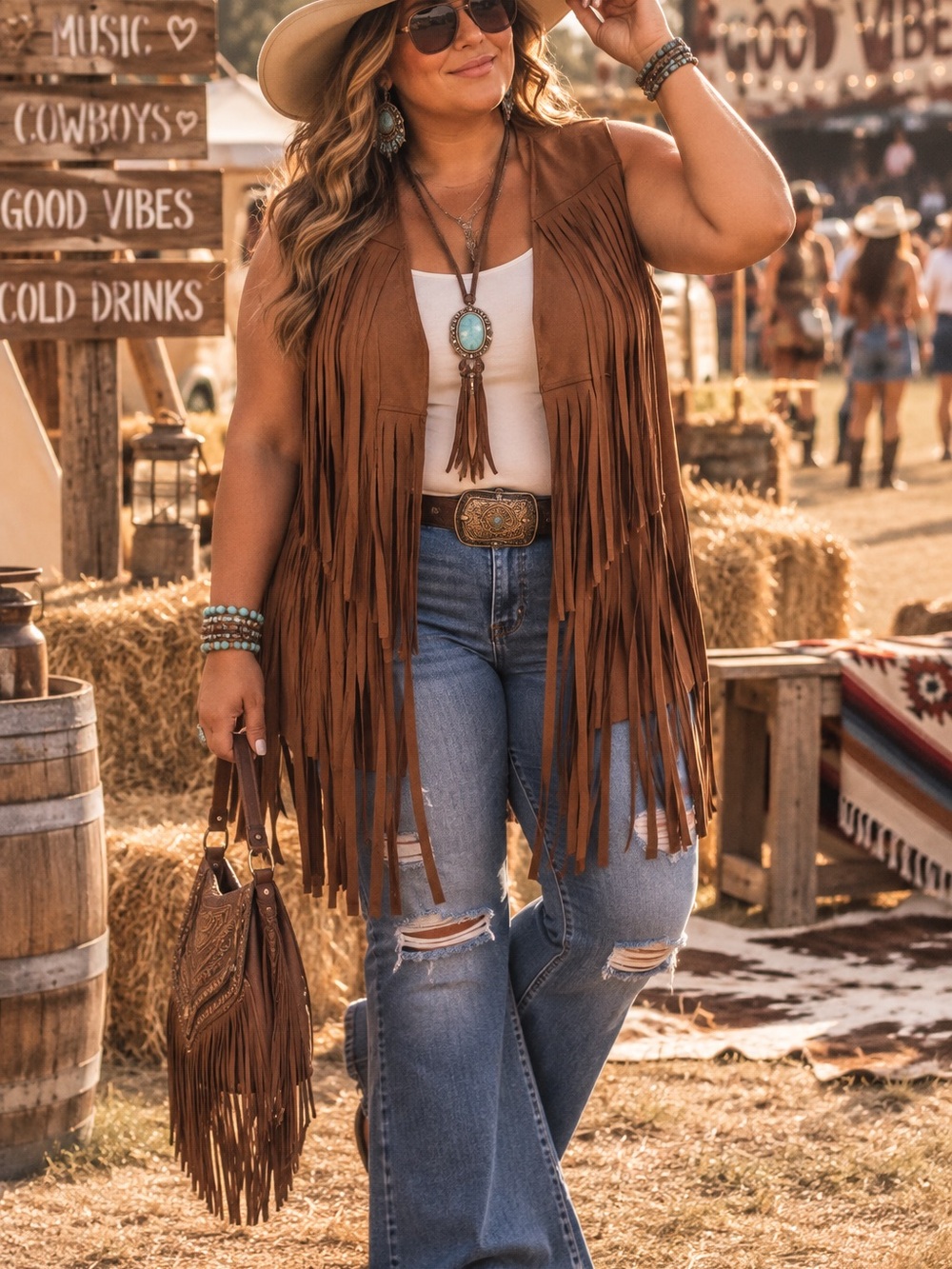 Brown Fringe Vest — Boho Western Sleeveless Layering Top